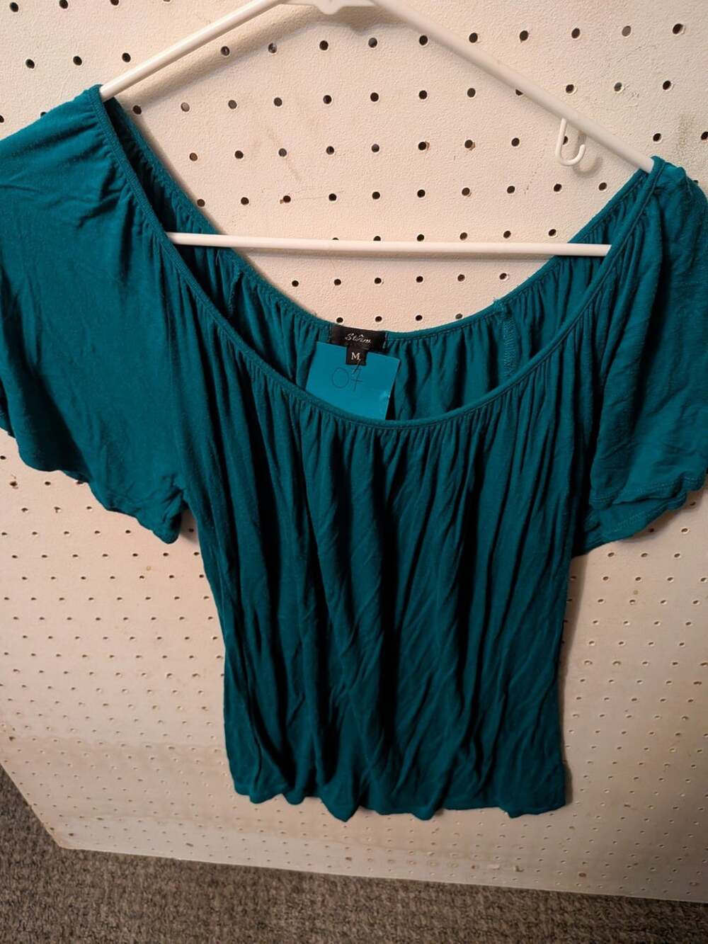 Storm Teal Short Sleeve Off-the-Shoulder Smocked Top